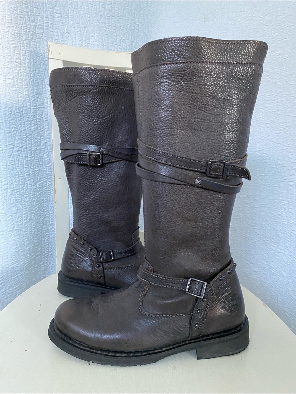 Harley-Davidson Gray Over-the-Knee Leather Riding Boots